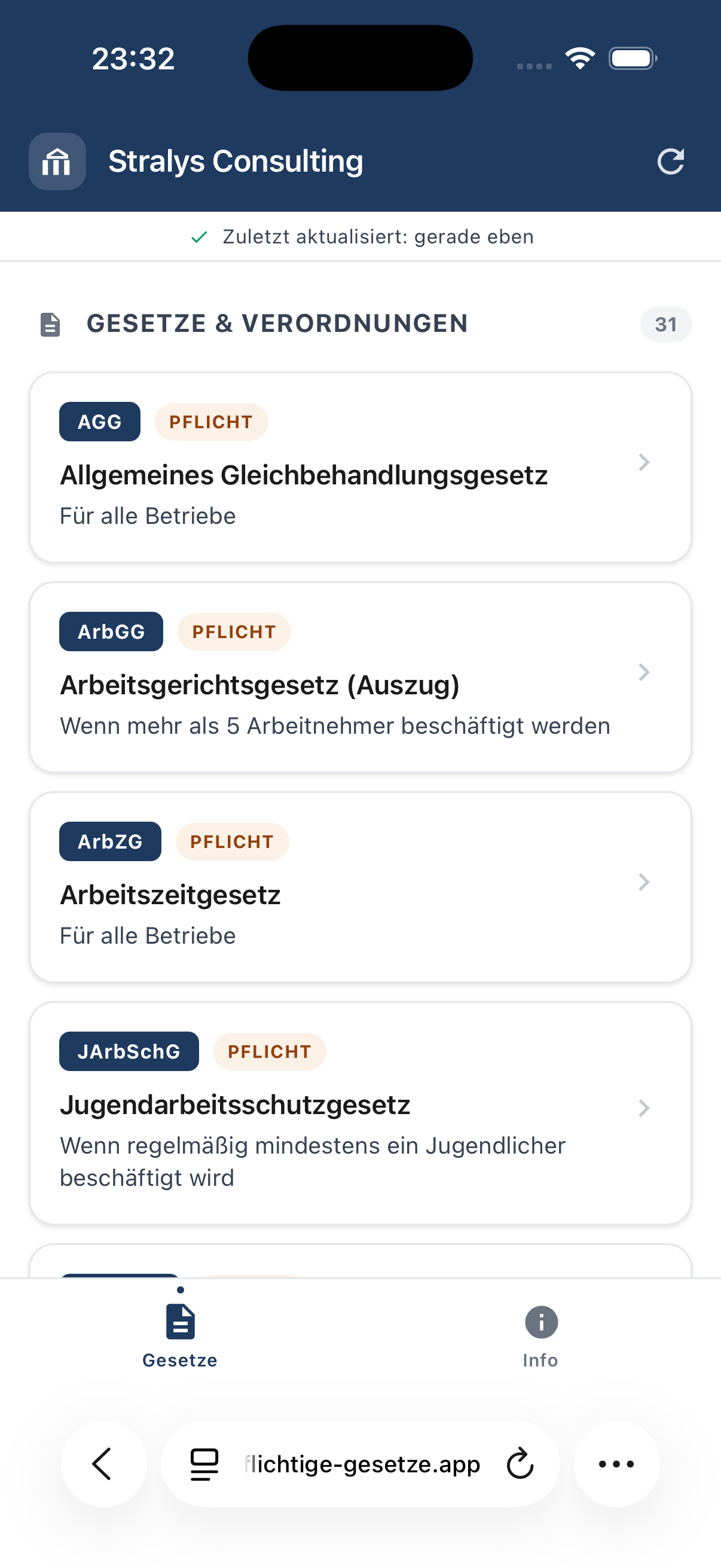Mobile App – Gesetzeliste