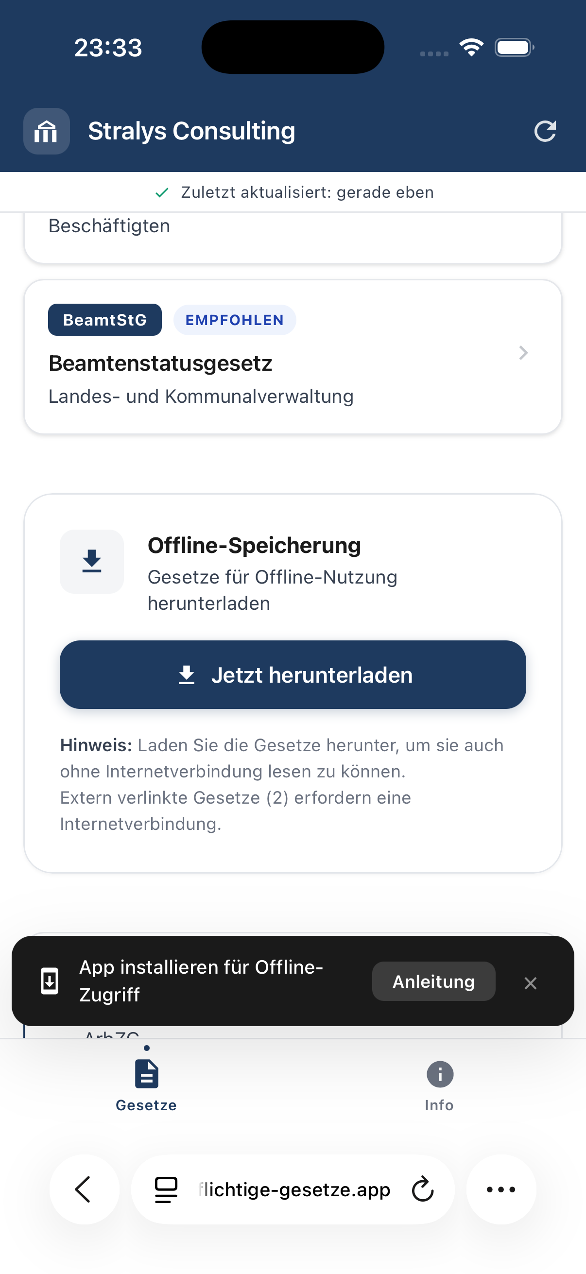 Mobile App – Offline-Speicherung aller Gesetze